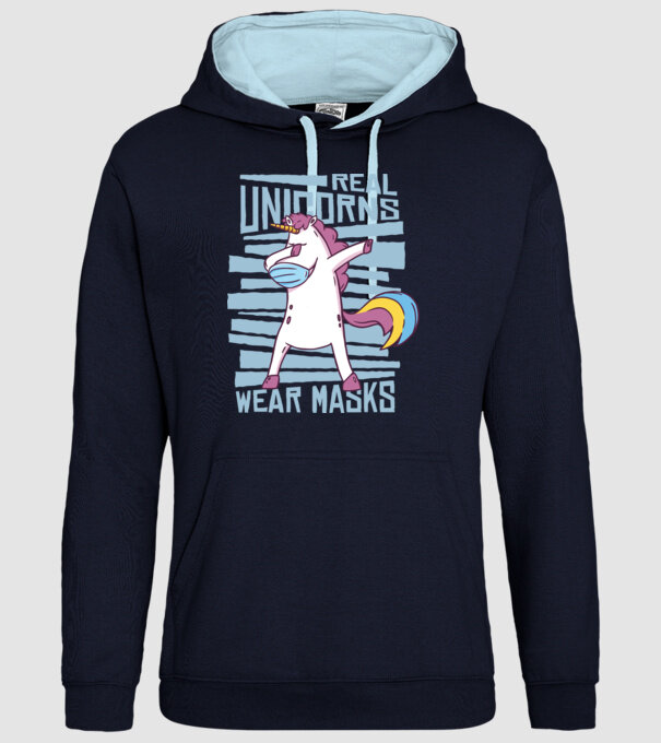 Unicorn DAB Mască model albastru închis pe tricou