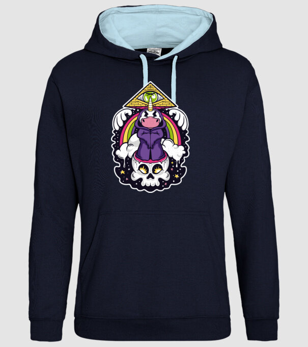 Unicorn Illuminati model albastru închis pe tricou