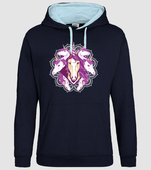Unicorn Mandala model albastru închis pe tricou