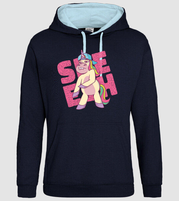 Unicorn Shesh model albastru închis pe tricou