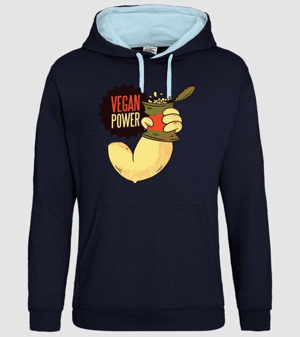 Putere vegan model albastru închis pe tricou
