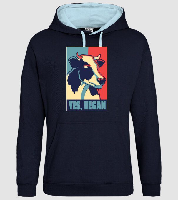 Yes, Vegan model albastru închis pe tricou