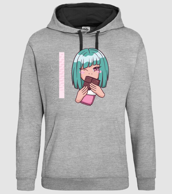 Anime fată cu ciocolată model gri pe tricou