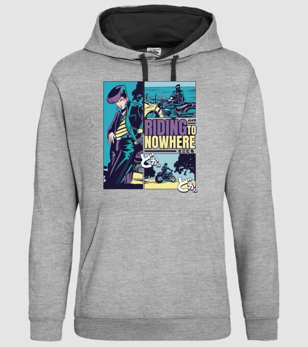 Anime Vaporwave Riding Nowhere model gri pe tricou
