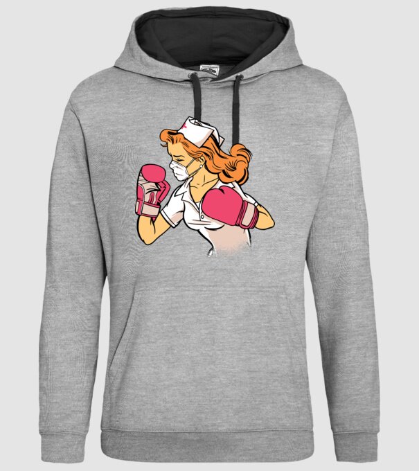 Asistentă Boxer model gri pe tricou