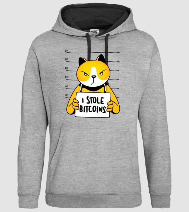 Pisică hoață Bitcoin model gri pe tricou