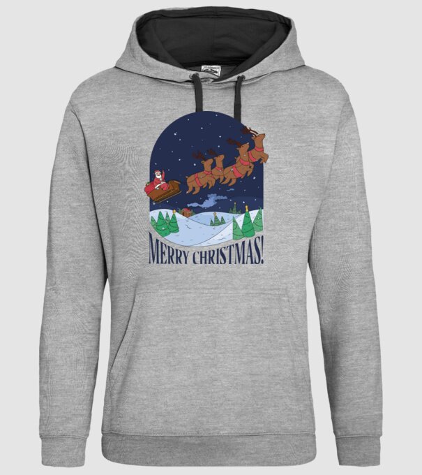 Crăciun Fericit Moș Crăciun cu reni model gri pe tricou