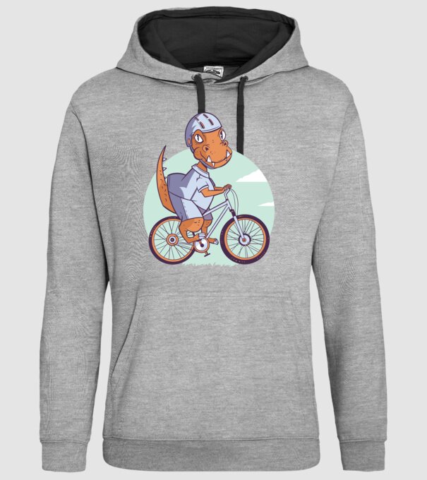 Dinozaur de T-Rex cu bicicletă model gri pe tricou