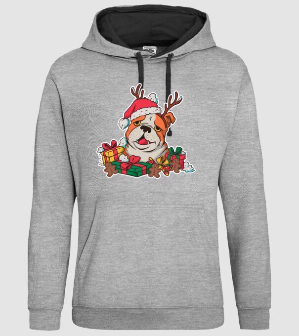 Bulldog de Crăciun model gri pe tricou