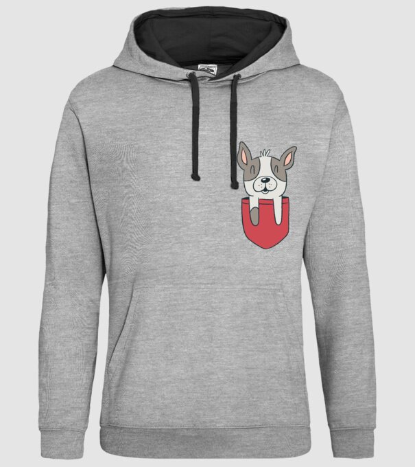 Buzunar pentru Bulldog francez drăguț model gri pe tricou