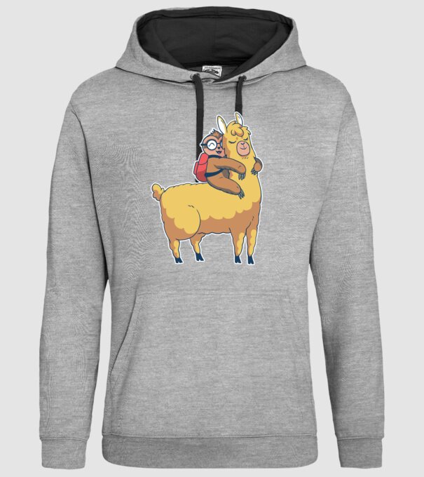 Leneș drăguț cu Lama școlar model gri pe tricou