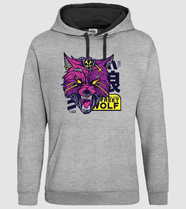 Cap de lup Cyberpunk model gri pe tricou