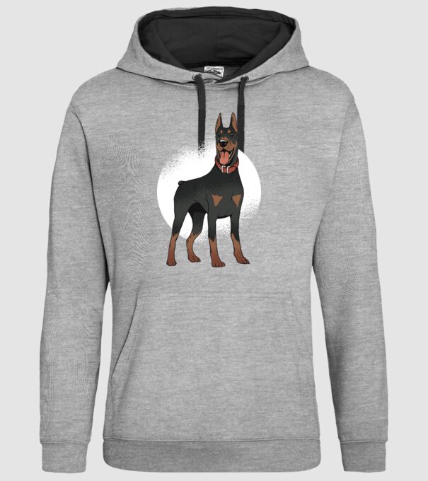 Tricou cu câine dobermann model gri pe tricou