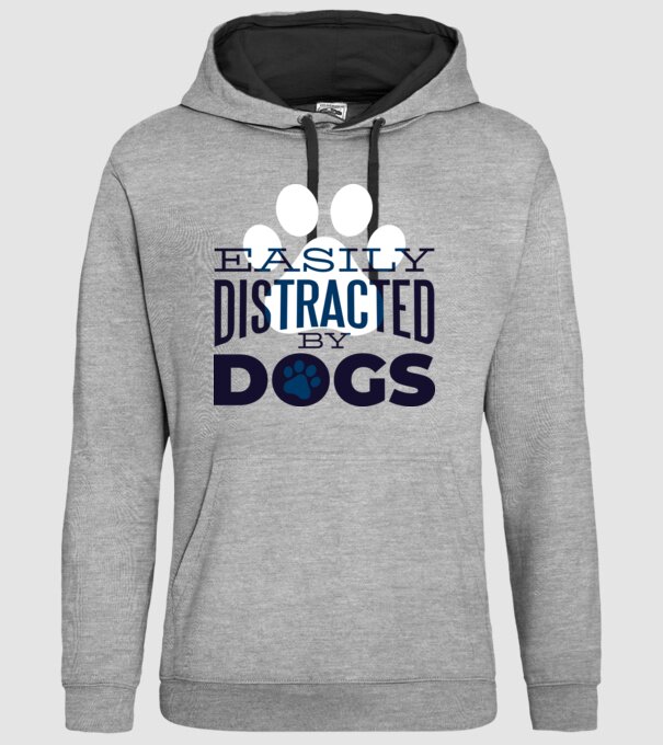 Easily Distracted By Dogs Tricou cu Câine amuzant model gri pe tricou