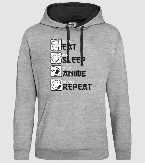 Eat Sleep Anime Repeat model gri pe tricou