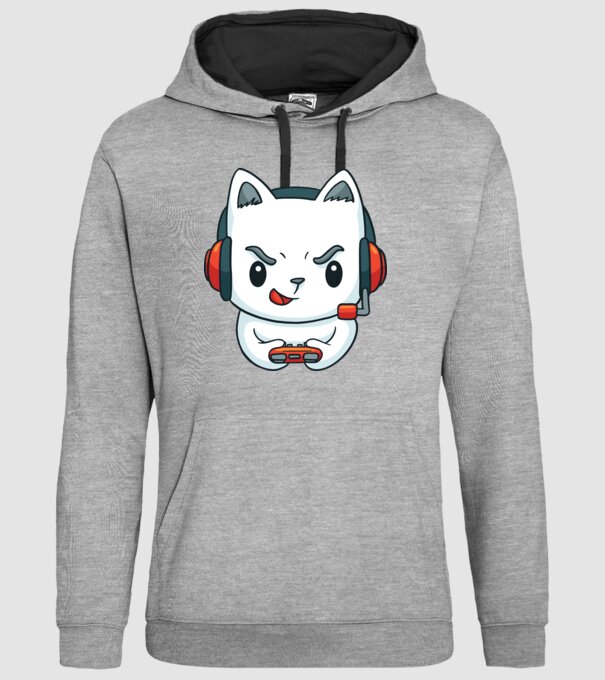 Pisică Gamer model gri pe tricou
