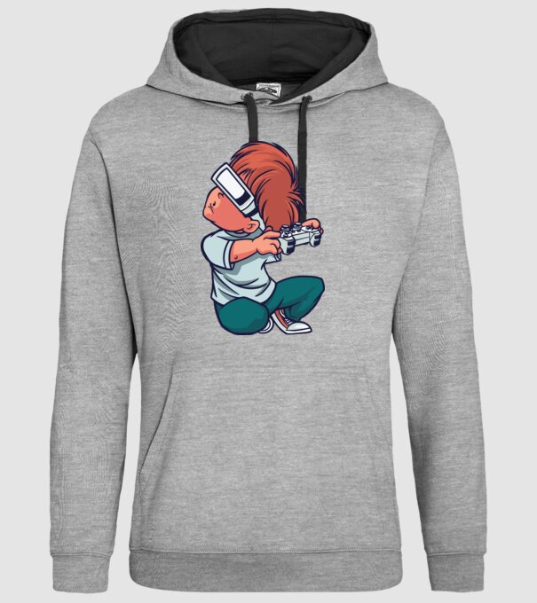 Băiat Gamer cu ochelari VR model gri pe tricou