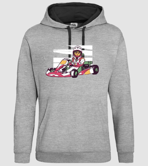 Pisică gokart model gri pe tricou