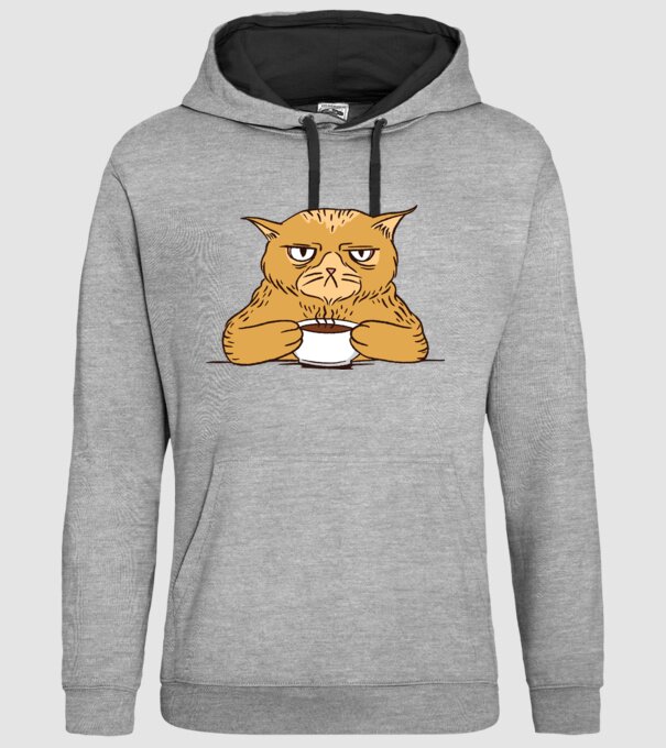 Grumpy Cat - Pisică supărată cu cafea model gri pe tricou