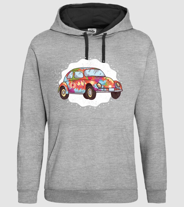 Hippy Beetle Volkswagen model gri pe tricou