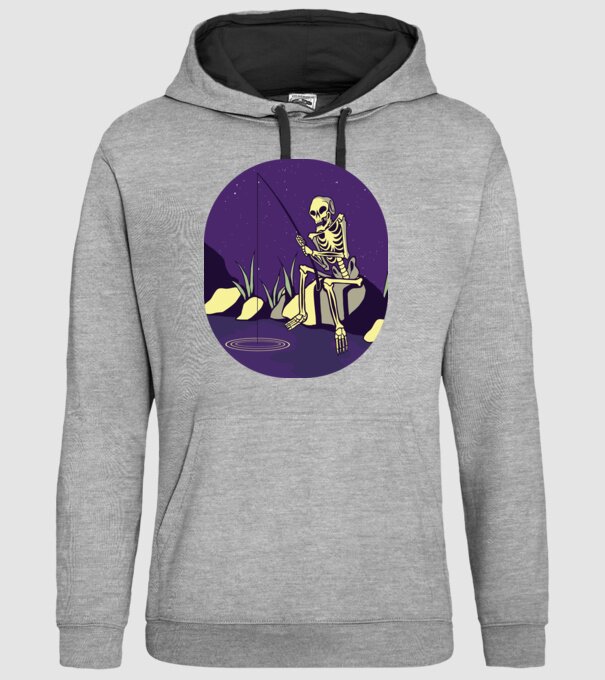 Schelet pescar model gri pe tricou