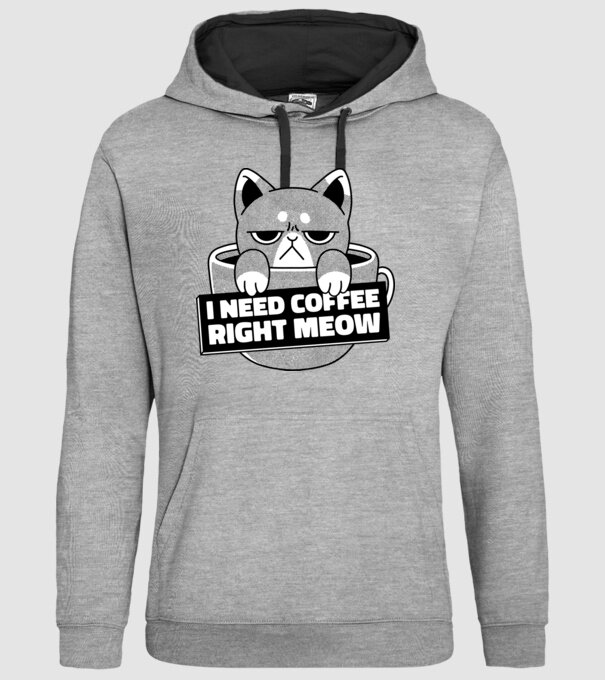 I need Coffee Right Meow model gri pe tricou
