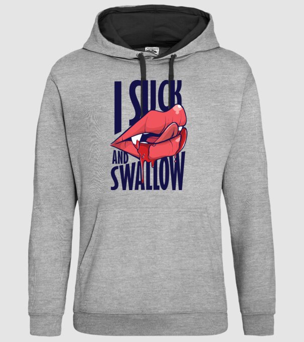 I suck and swallow Vampir model gri pe tricou