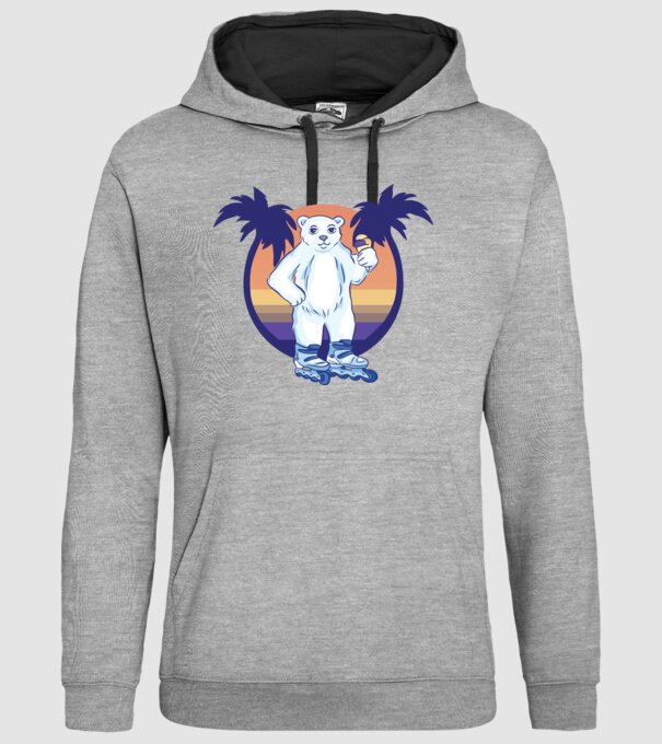 Urs polar cu patine cu rotile model gri pe tricou