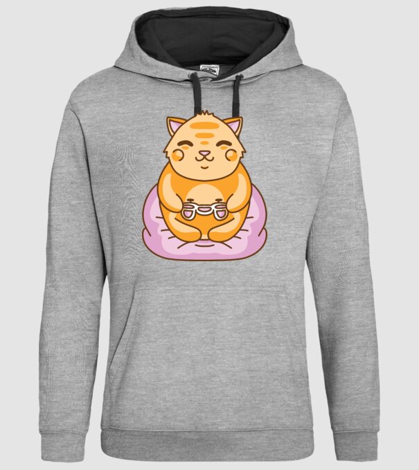 Pisică Gamer Kawaii model gri pe tricou