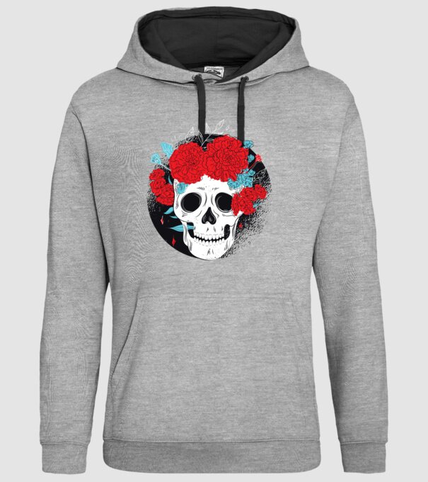 Craniu cu flori model gri pe tricou