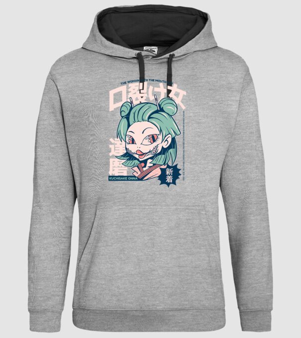 Kuchisake Onna Yokai Anime model gri pe tricou