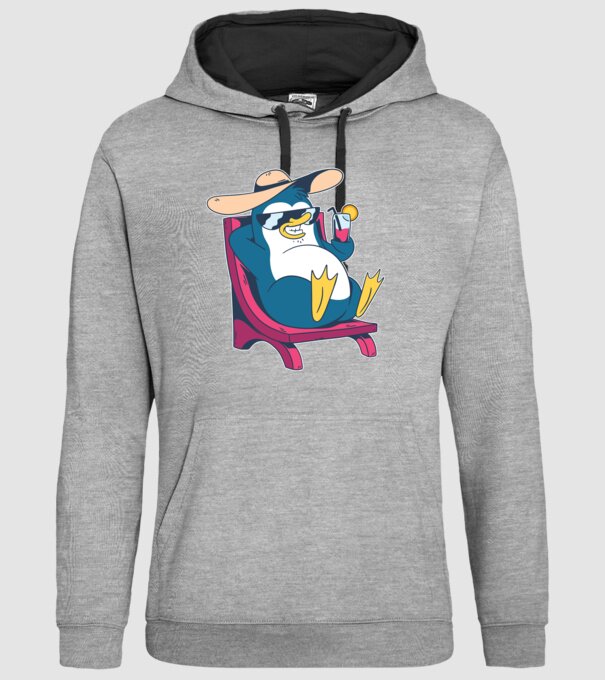 Pinguin cool stă la plajă la mare model gri pe tricou
