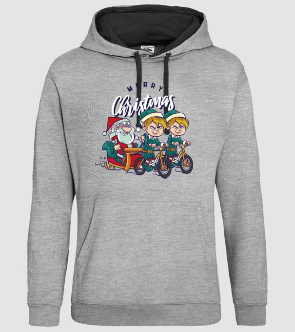 Merry Christmas Moș Crăciun cu sanie cu bicicletă model gri pe tricou