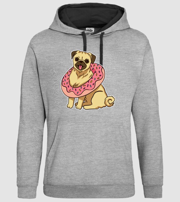 Mops cu gogoașă la gât model gri pe tricou