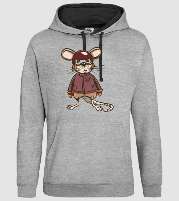 Șobolan motociclist model gri pe tricou