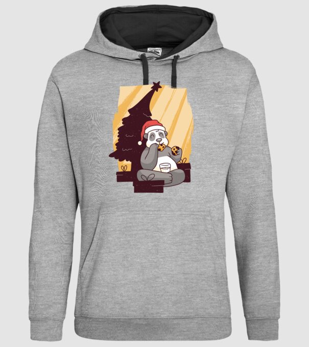 Panda mâncând prăjituri tricou Crăciun model gri pe tricou
