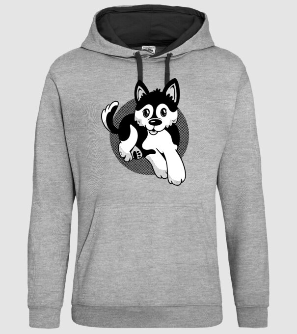 Câine Pomsky model gri pe tricou