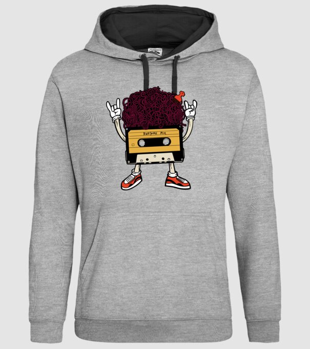 Casetă retro cu păr afro model gri pe tricou