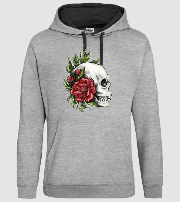 Trandafiri și craniu model gri pe tricou