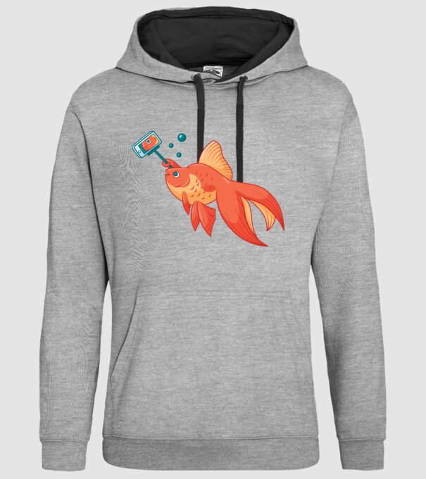 Selfish - Pește făcând selfie model gri pe tricou