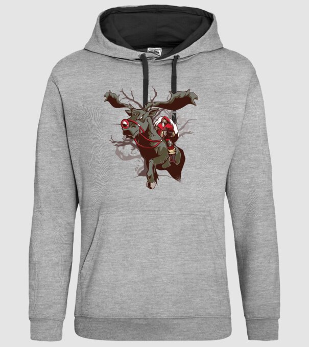 Cavaler Moș Crăciun pe ren model gri pe tricou