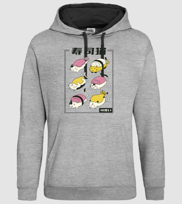 Pisicuțe Sushi model gri pe tricou