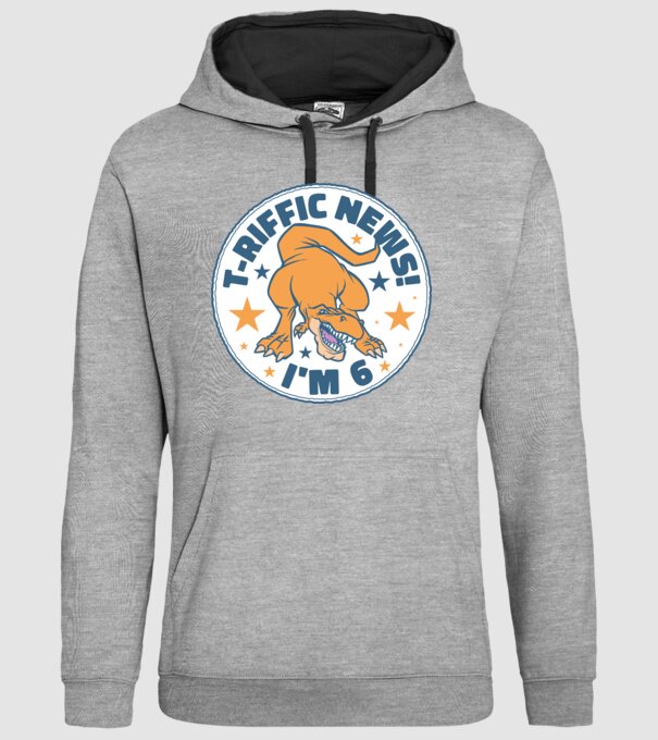 'T-rex Terrific news i''m 6' model gri pe tricou