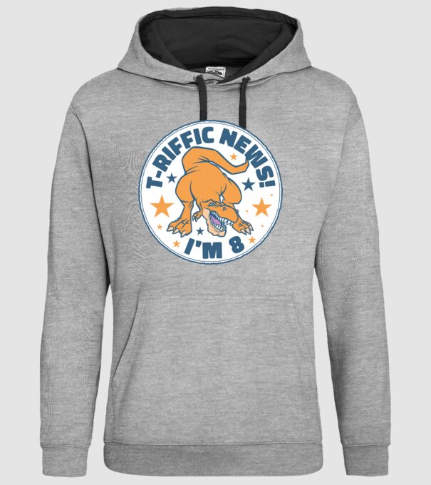 'T-rex Terrific news i''m 8' model gri pe tricou