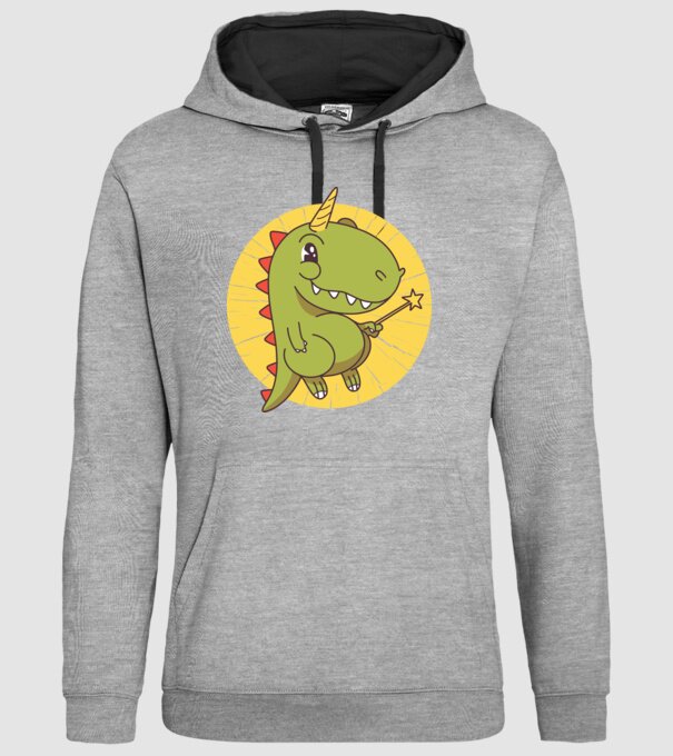 T-rex Unicorn cu baghetă magică model gri pe tricou
