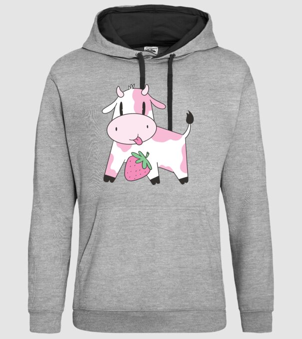 Vacă cu căpșuni model gri pe tricou