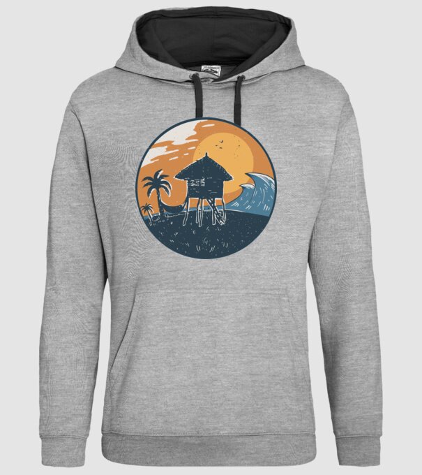 Bungalou pe plajă model gri pe tricou