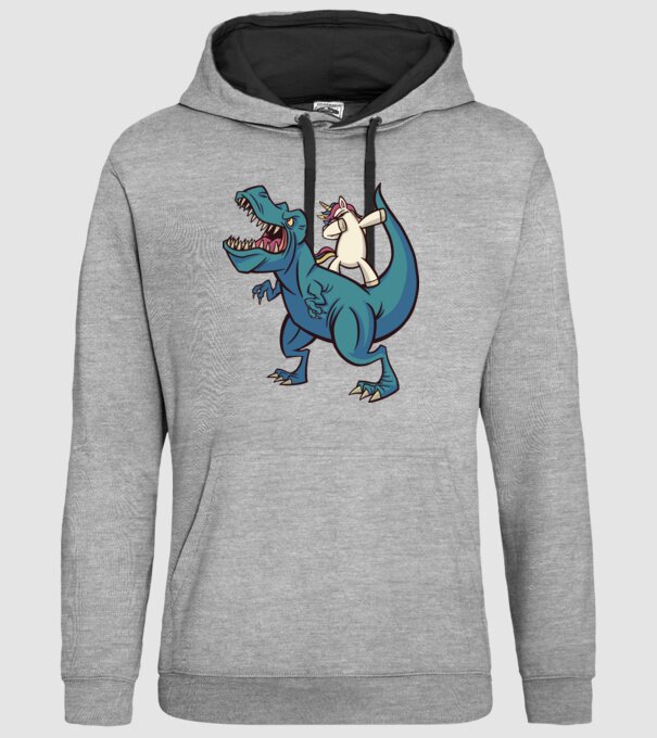 Unicorn DAB T-rex model gri pe tricou