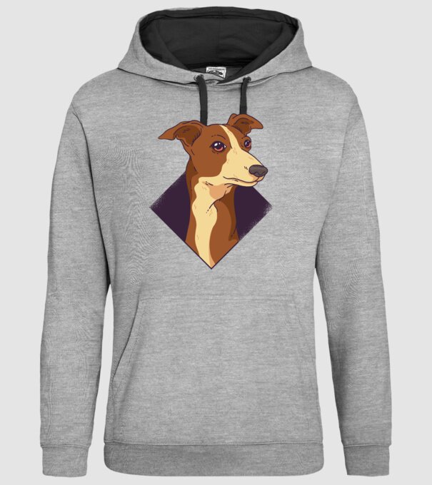 Cap câine Whippet model gri pe tricou
