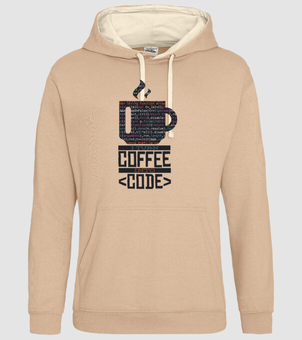 Transform cafeaua în cod - tricou programator model nisipiu pe tricou